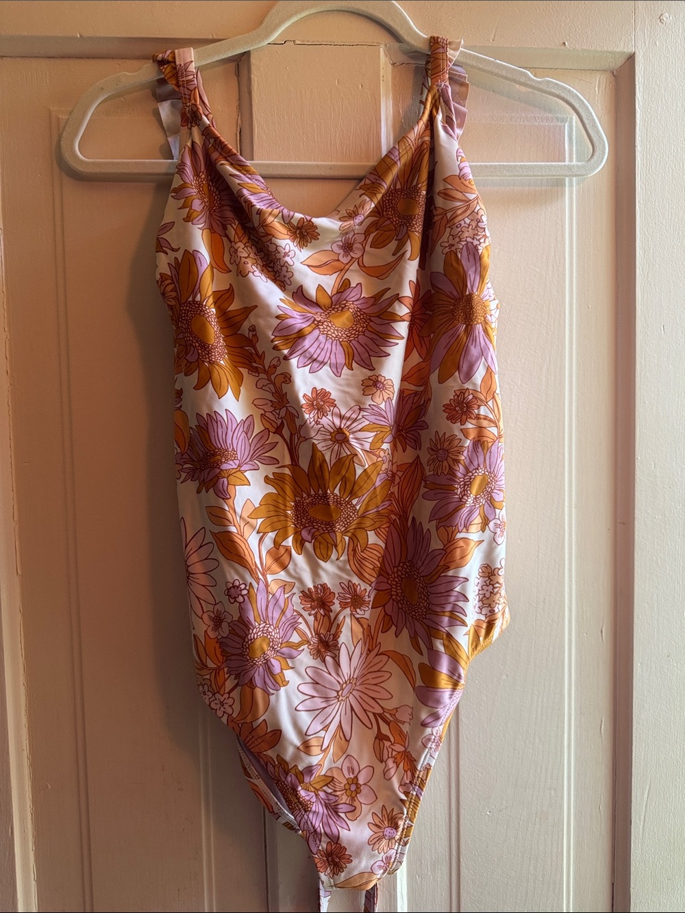 Kona Sol Floral One-Piece Swimsuit in White, Pink & Mustard